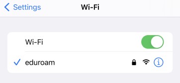 iOS Wi-Fi settings display- connected to eduroam